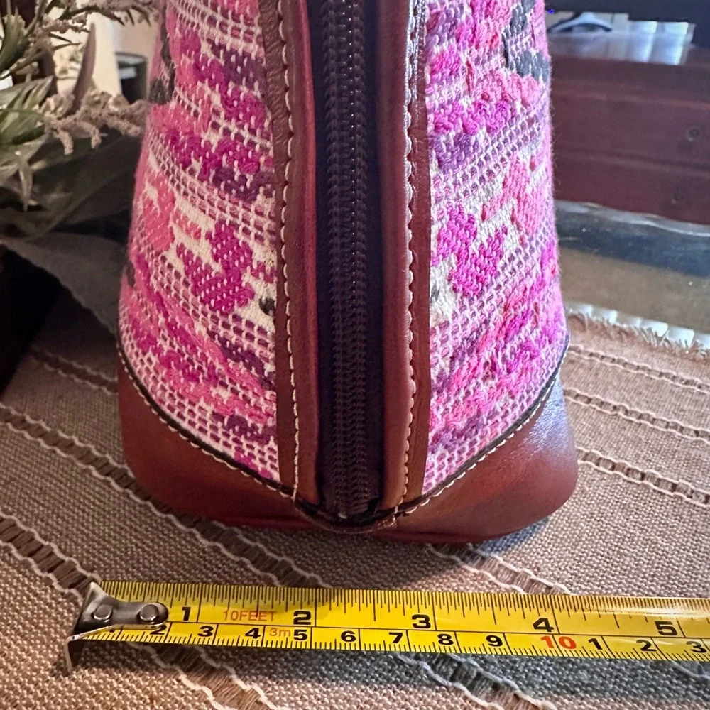 Leather Satchel w/ Pink Floral & Southwestern Pattern Embroidery